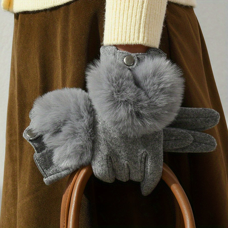 Yara - Winter Touchscreen Gloves With Rabbit Fur Detail