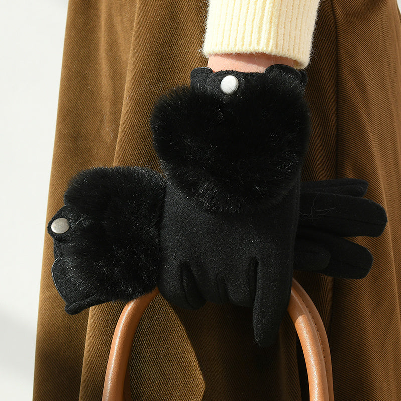 Yara - Winter Touchscreen Gloves With Rabbit Fur Detail