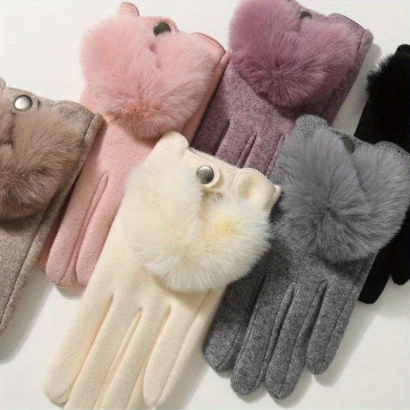 Yara - Winter Touchscreen Gloves With Rabbit Fur Detail