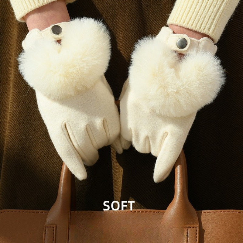 Yara - Winter Touchscreen Gloves With Rabbit Fur Detail