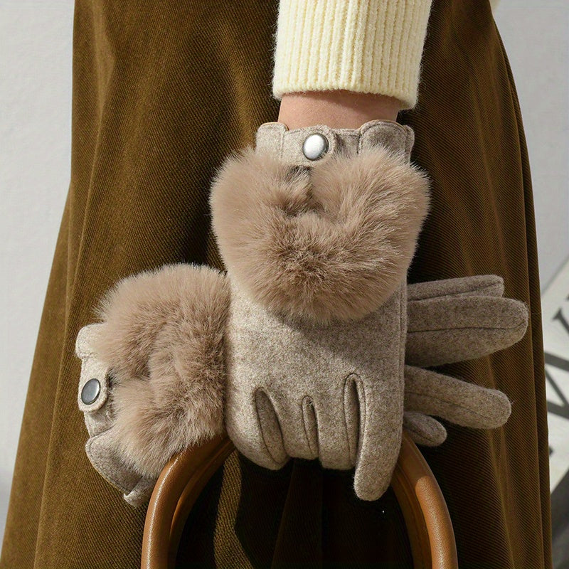 Yara - Winter Touchscreen Gloves With Rabbit Fur Detail