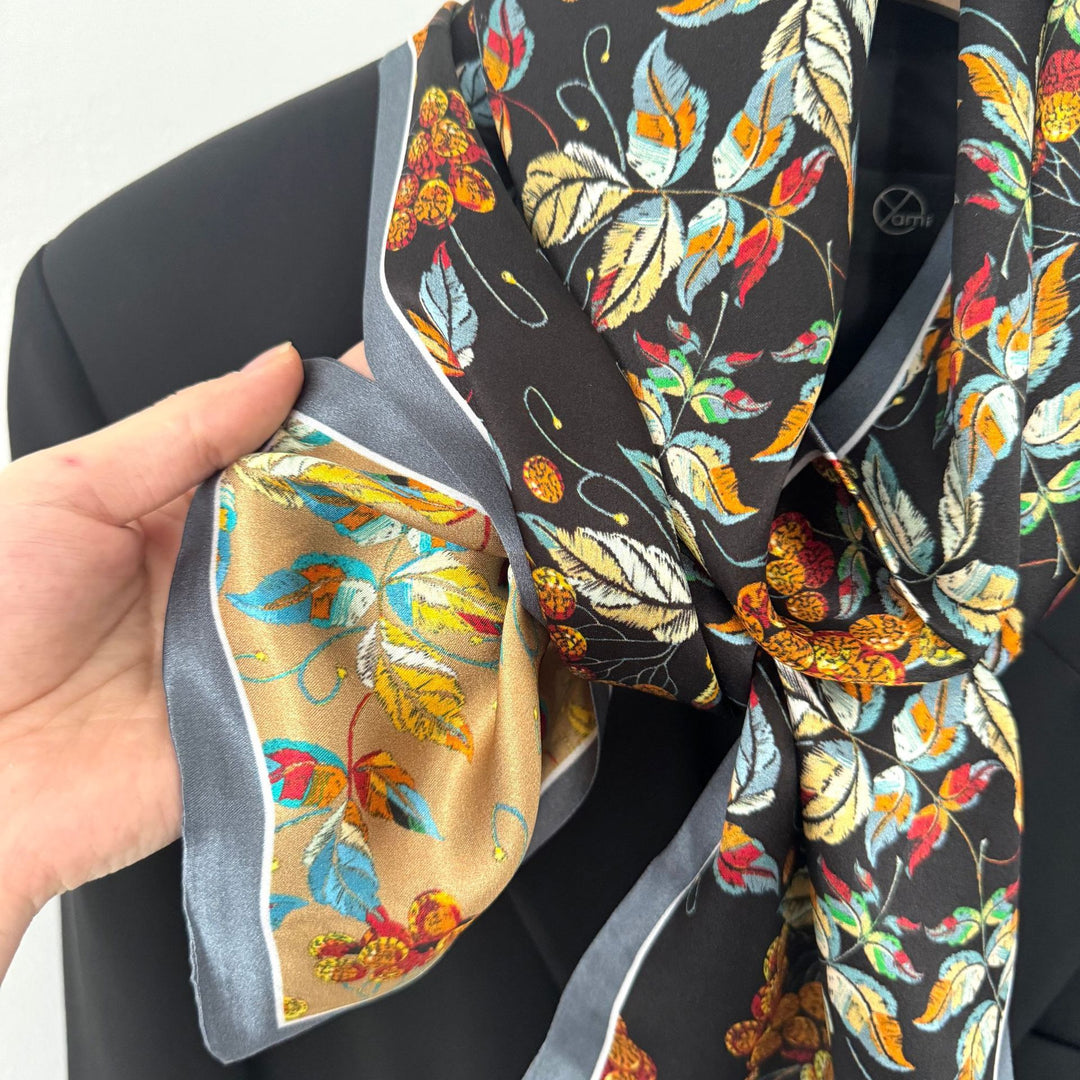 Fleur - Stylish 100% Mulberry Silk Scarf with Butterfly and Flower Print