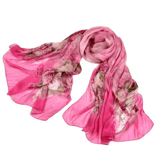 Fleur - Glamorous 100% Silk Scarf with Pink Floral Print