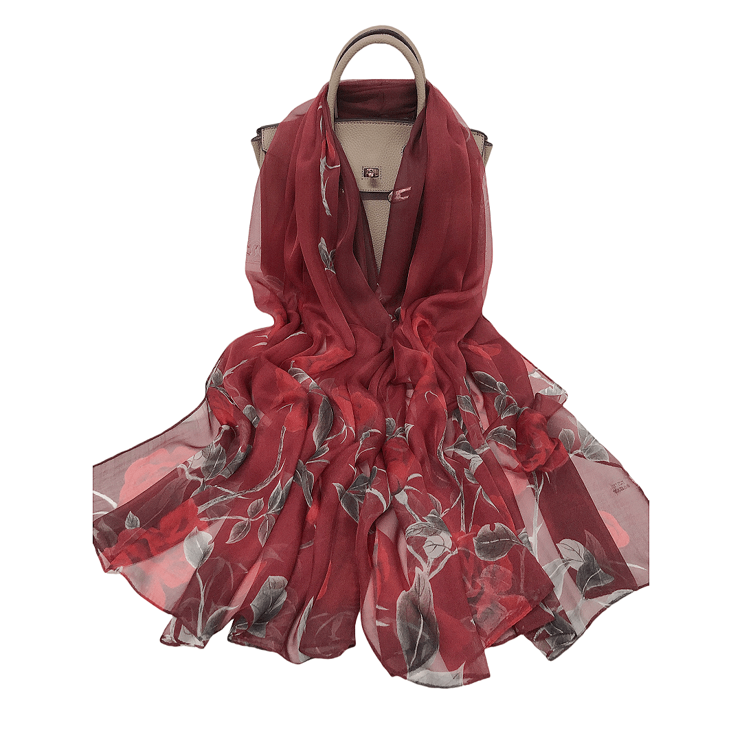 Rosa - Glamorous Red Rose Silk Scarf made from 100% Mulberry Silk