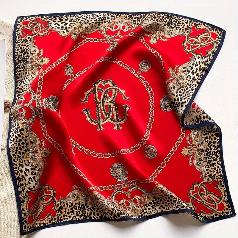 Isabella - Elegant Red Silk Scarf with Leopard Print