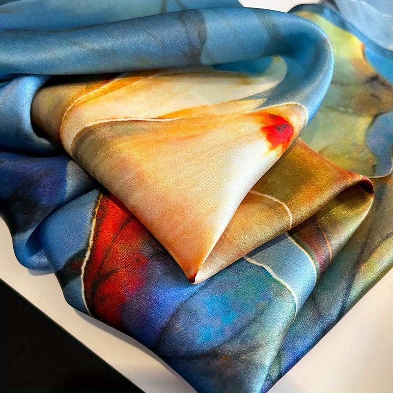 Margot - Elegant 100% Silk Square Scarf with Tie-Dye Pattern