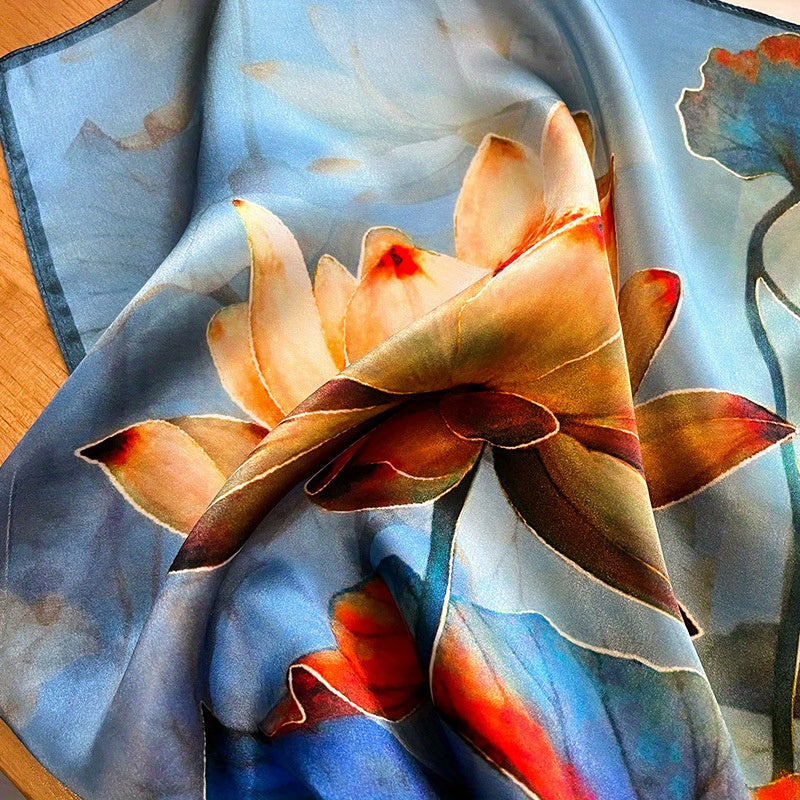 Margot - Elegant 100% Silk Square Scarf with Tie-Dye Pattern