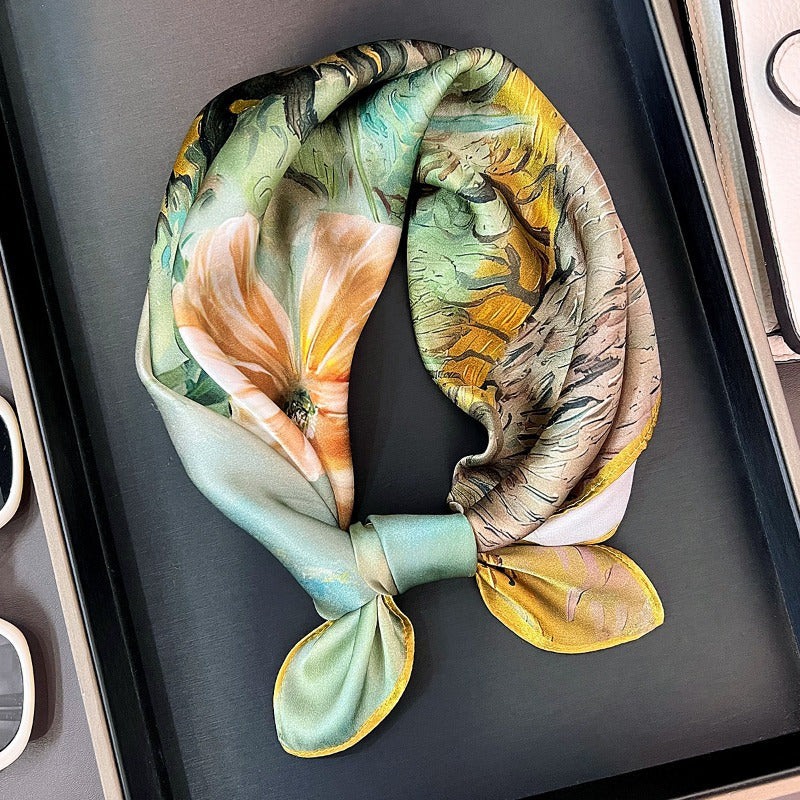 Eveline - Elegante Bloemenprint Zijden Vierkante Sjaal voor Avondje Uit