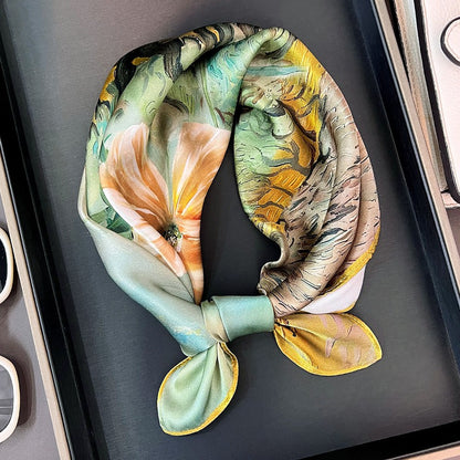 Eveline - Elegante Bloemenprint Zijden Vierkante Sjaal voor Avondje Uit