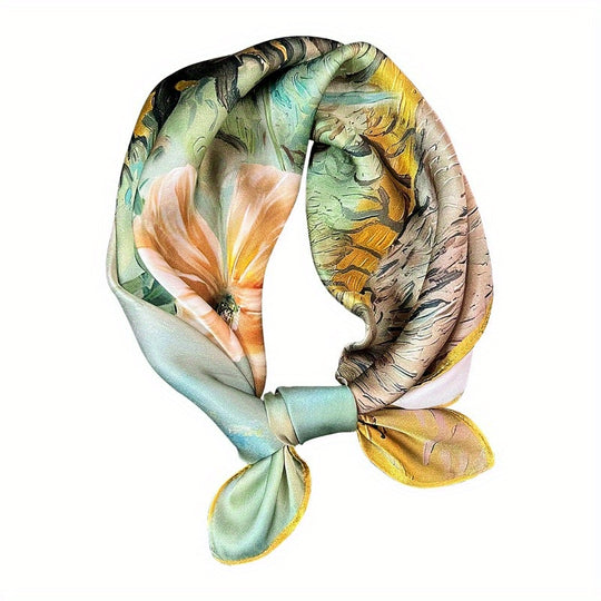 Sofia - Elegant Floral Print 100% Silk Square Scarf