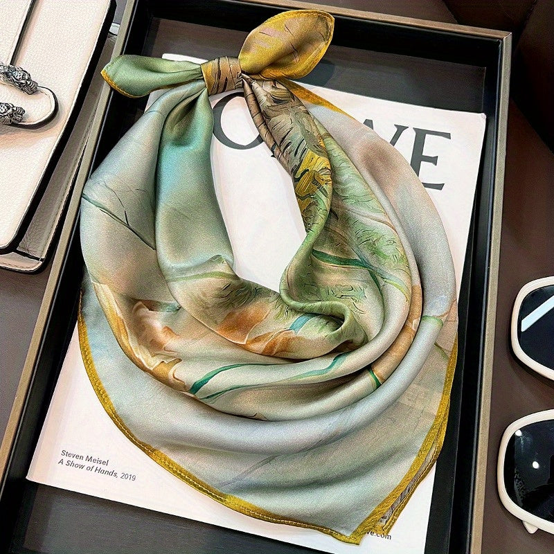 Eveline - Elegante Bloemenprint Zijden Vierkante Sjaal voor Avondje Uit