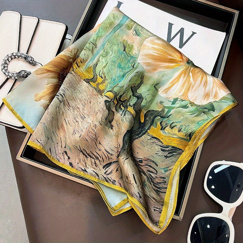 Eveline - Elegante Bloemenprint Zijden Vierkante Sjaal voor Avondje Uit