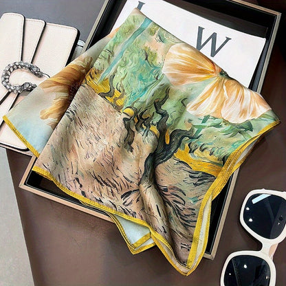 Eveline - Elegante Bloemenprint Zijden Vierkante Sjaal voor Avondje Uit