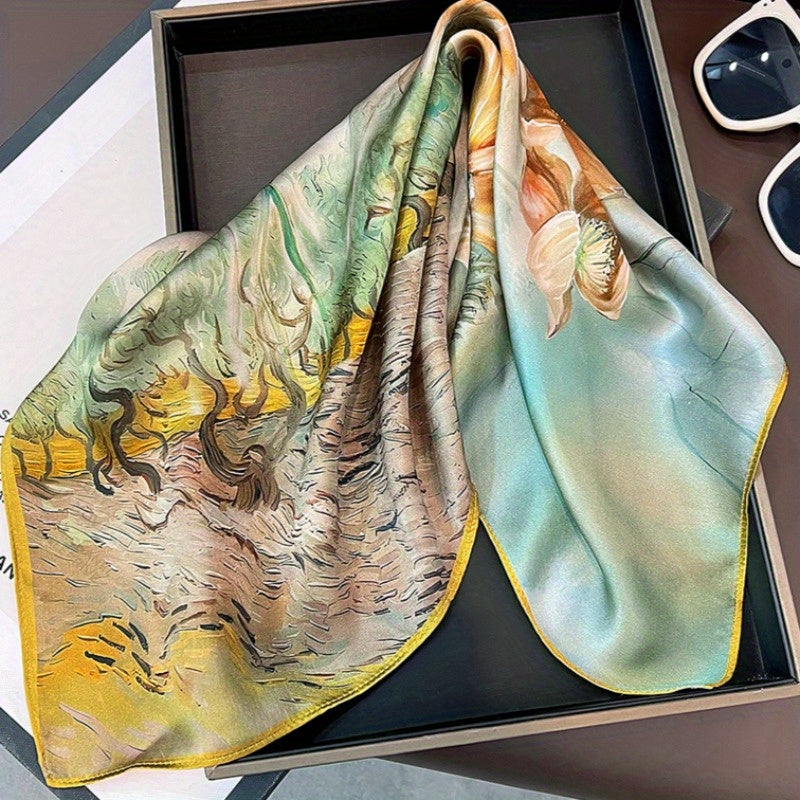 Eveline - Elegante Bloemenprint Zijden Vierkante Sjaal voor Avondje Uit