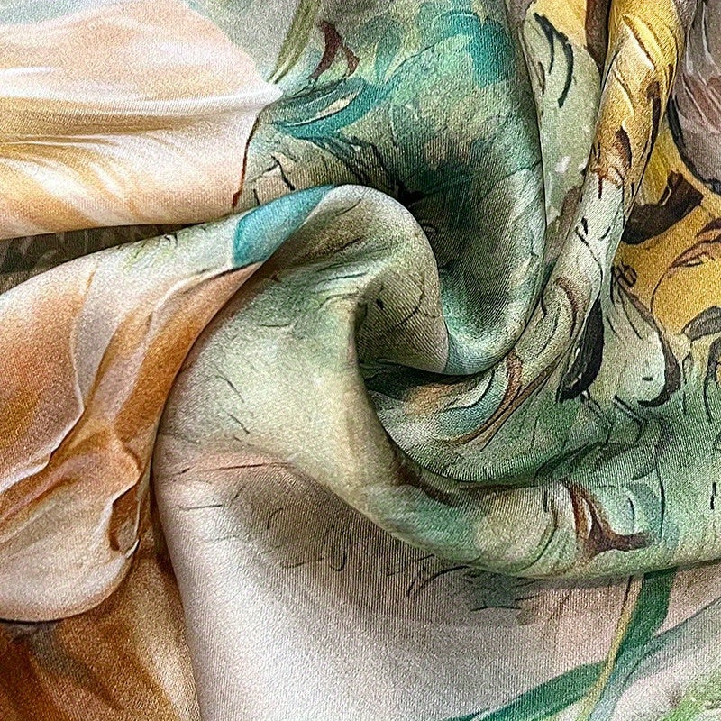 Eveline - Elegante Bloemenprint Zijden Vierkante Sjaal voor Avondje Uit