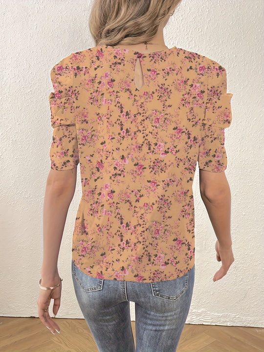 Fleur - Casual Bloemenprint Top met Ronde Hals