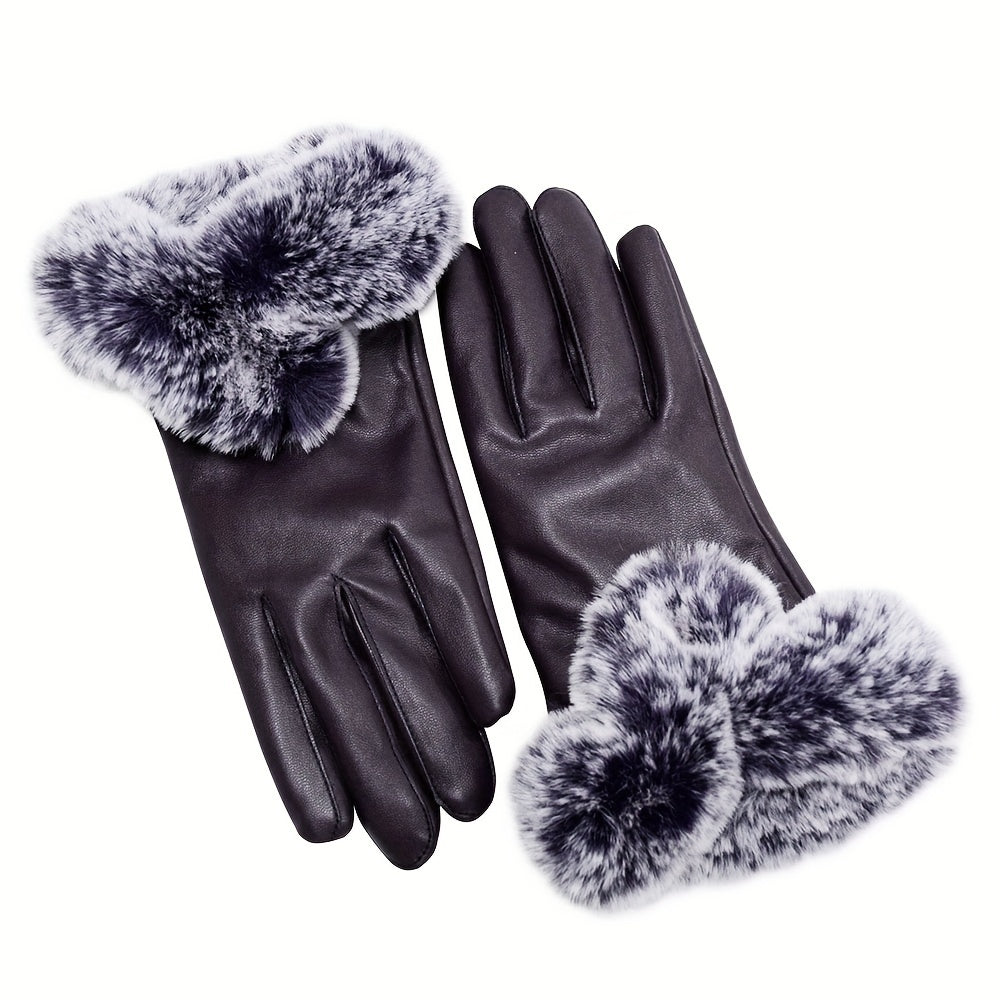 Isabella - Plush Cuff PU Leather Gloves