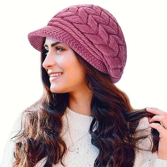 Eva - Stylish Knitted Beret Hat for Women - Lightweight &amp; Warm Fleece Lining