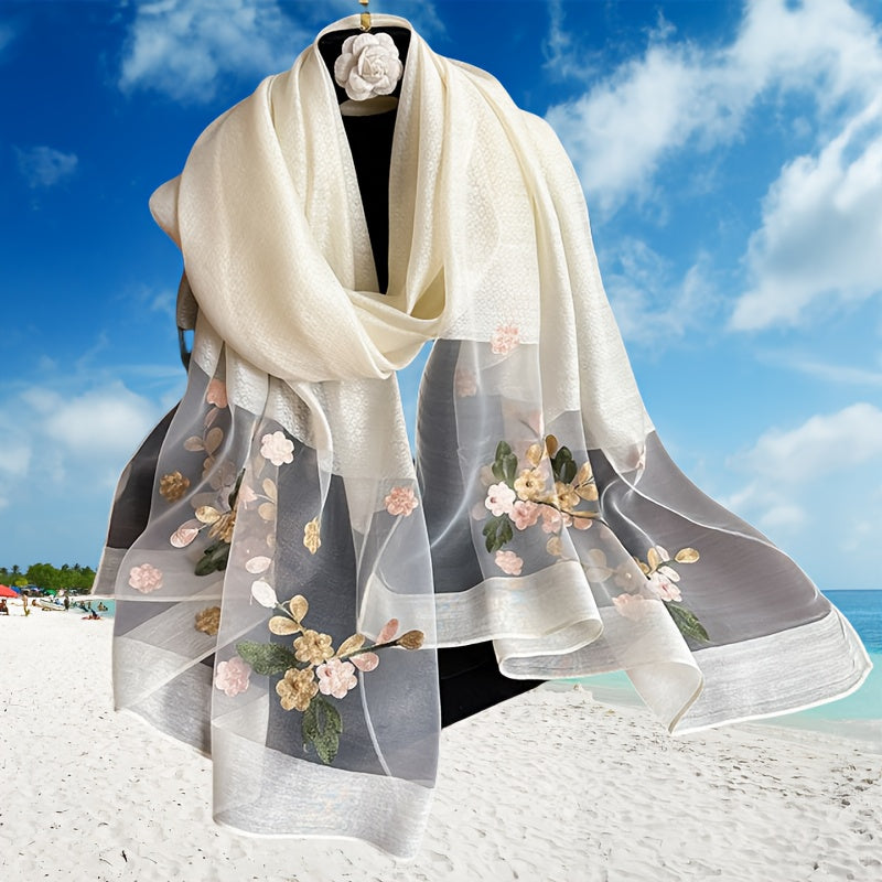 Amélie - Elegant Embroidered Silk Scarf with Flowers