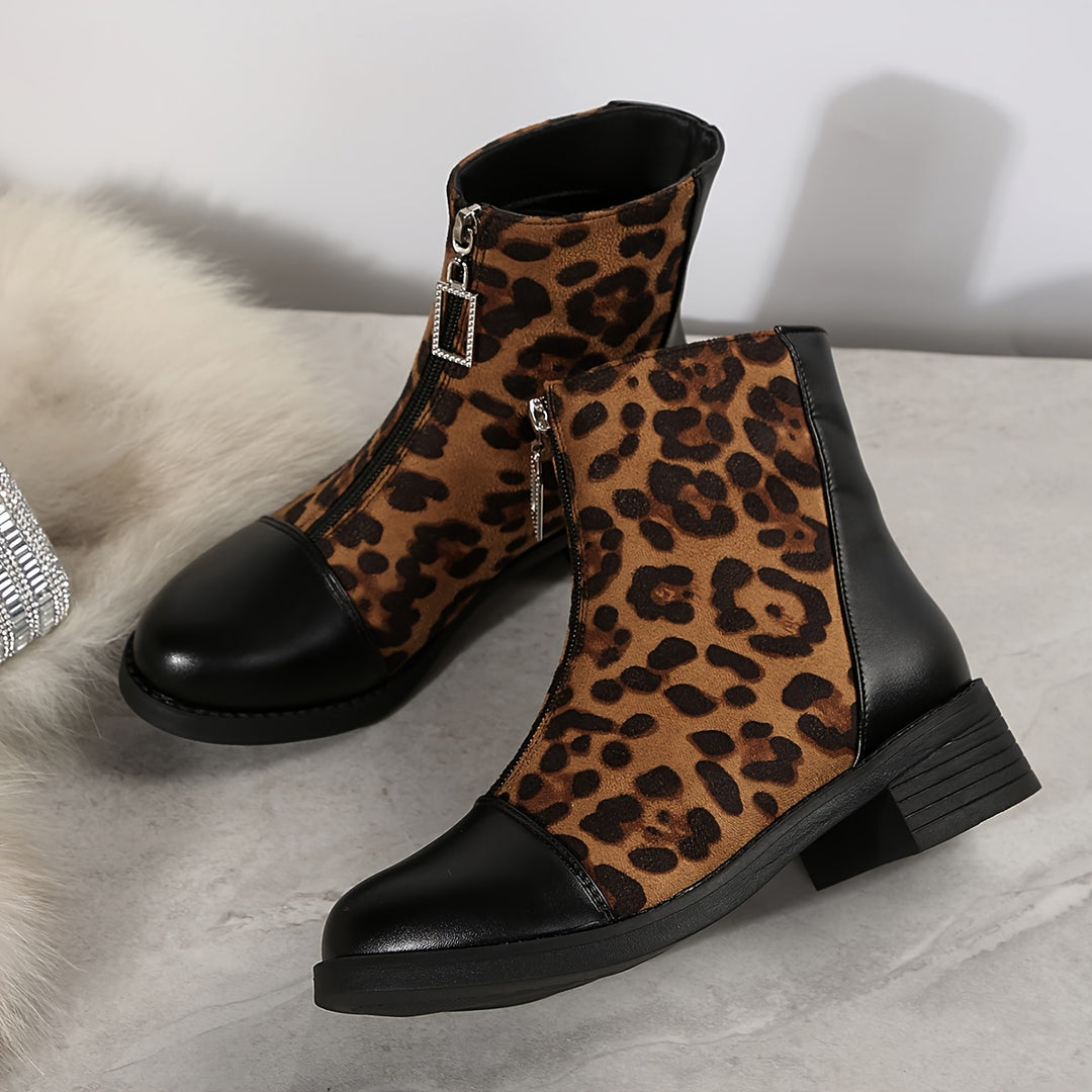 Esmee - Leopard Print Mid-High Boots with Mid-High Block Heel