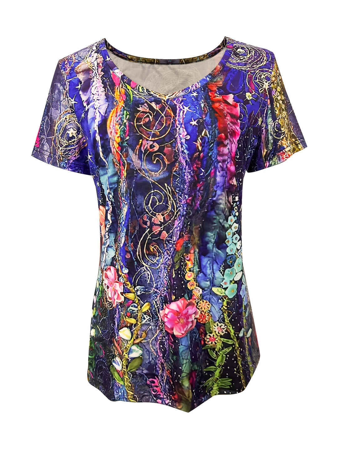 Lianne - Bloemenprint T-shirt met V-hals