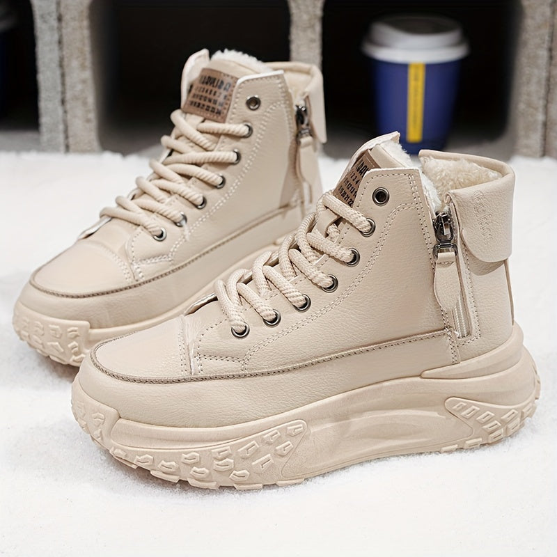 Livia - Dames Effen Pluche Laarzen, Platform, Lage Hak, Antislip Warme Winterlaarzen