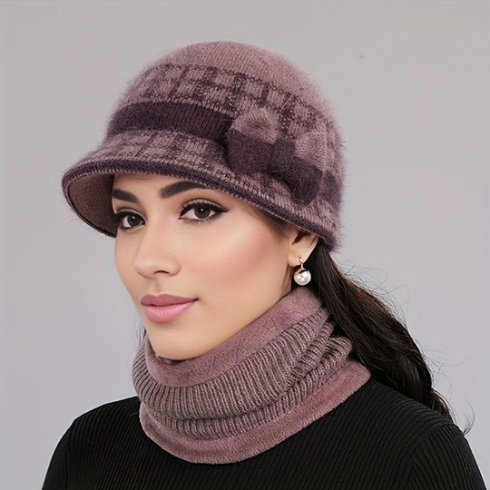 Femke - Fashionable Autumn and Winter Hat with Bow Decoration | Thick Warm Knitted Hat with Fleece