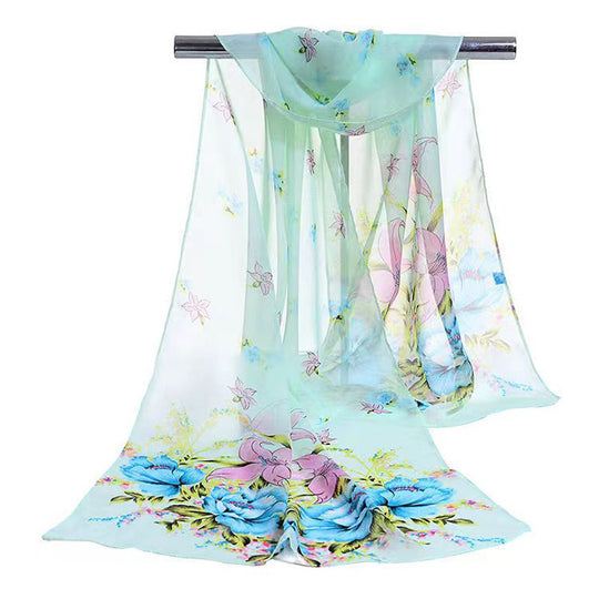 Femke - Elegant Long Scarf with Floral Print in Lightweight Chiffon