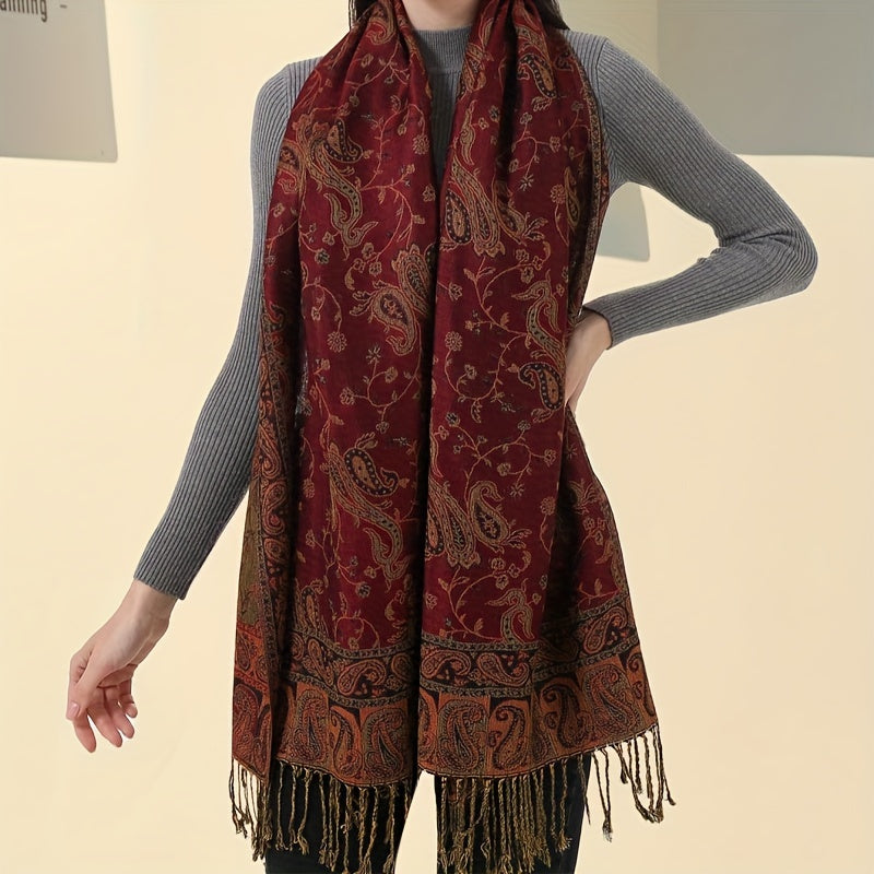 Marit - Luxury Paisley Cotton Blend Scarf with Fringes