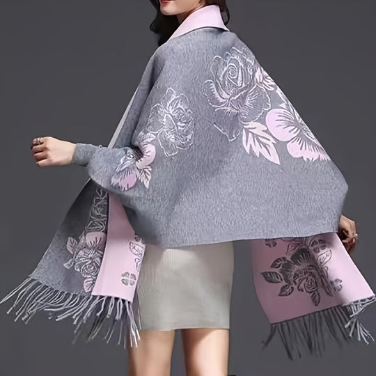 Elisa - Vintage Embroidered Polyester Scarf with Sleeves, Warm &amp; Stylish for Fall/Winter