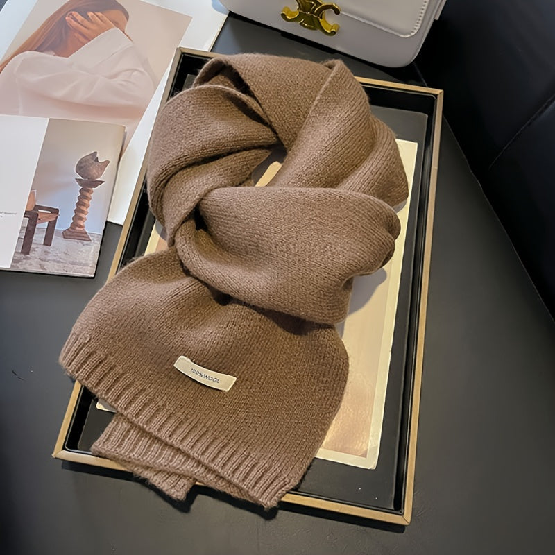 Fenna - 100% Wool Knitted Scarf in Solid Color