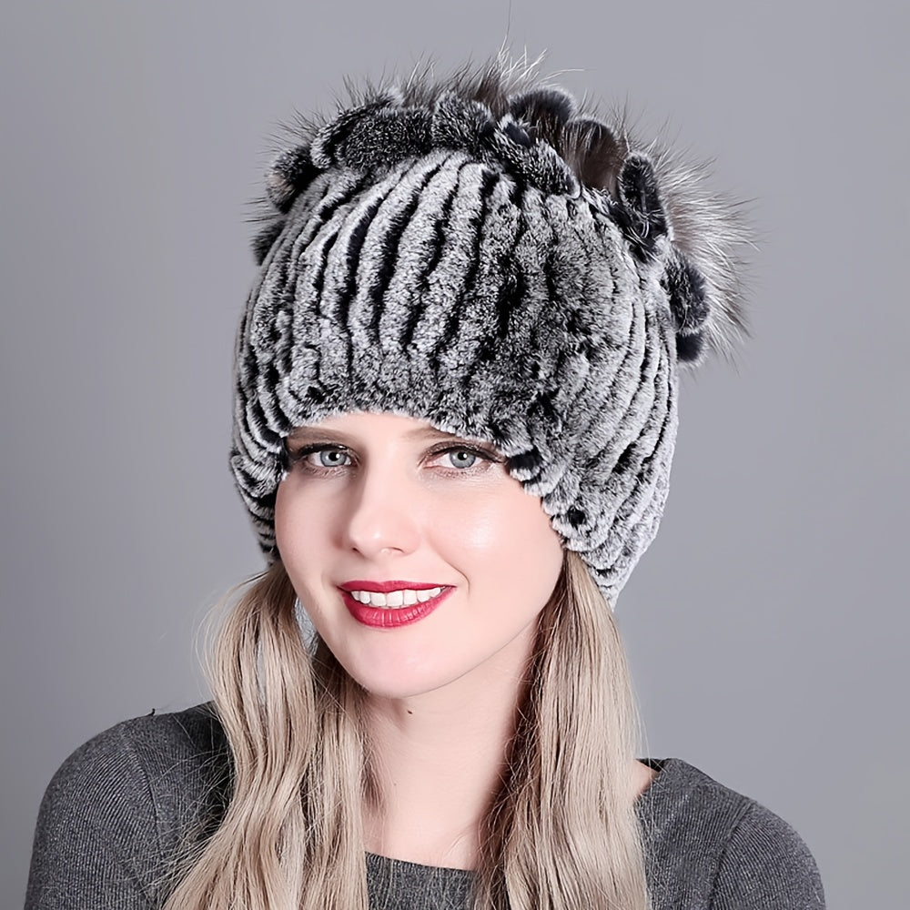 Sophie - Warme Gebreide Beanie van Nepbont | Trendy Wintermuts voor Dames