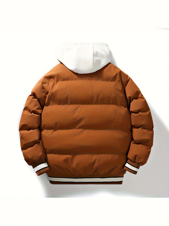 Finn - Men's Puffer Jacket With Hood And Text Print