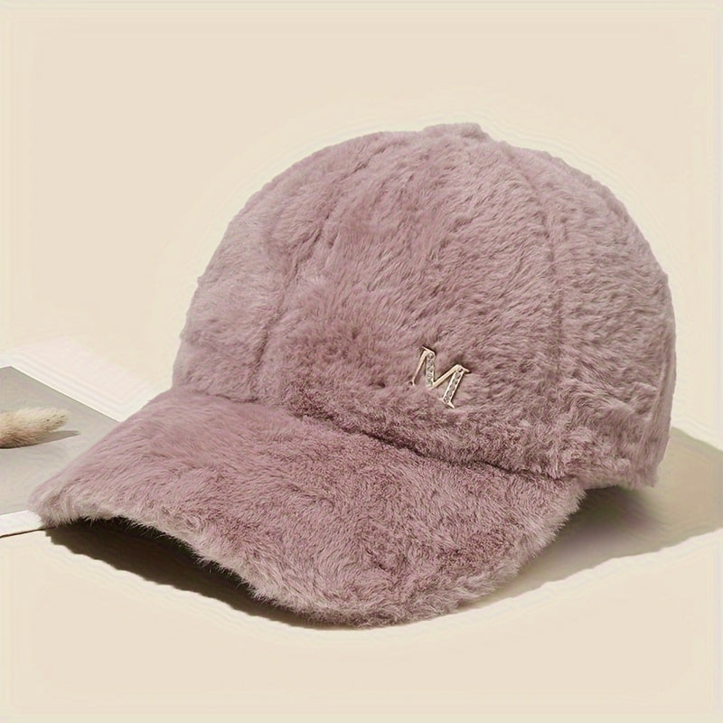 Iris - Winter Knitted Baseball Cap with Plush and Embroidered Detail