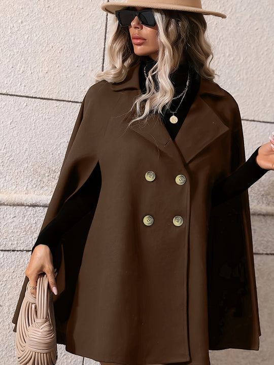 Emma - Elegant Plain Cape Coat with Buttons