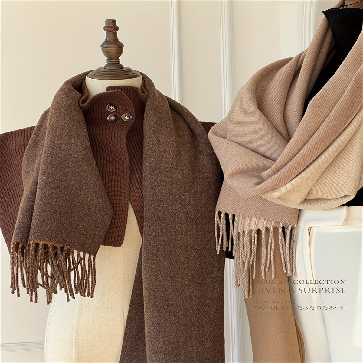 Mariska - Dubbelzijdige Kasjmier Kleurbloksjaal met Kwastjes, Warm & Winddicht voor Herfst/Winter