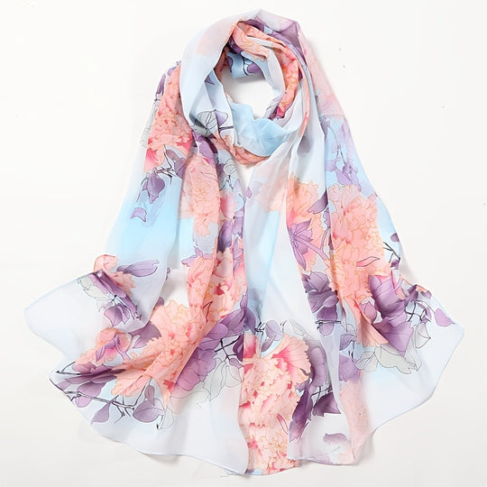 Anouk - Elegante Chiffon Sjaal met Pioenbloemenprint voor Dames