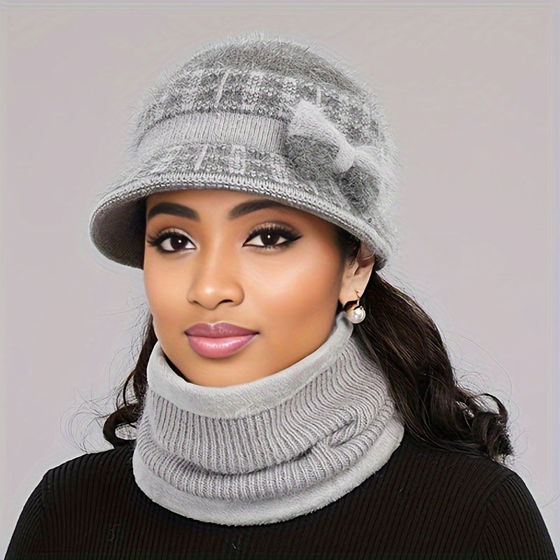 Femke - Fashionable Autumn and Winter Hat with Bow Decoration | Thick Warm Knitted Hat with Fleece