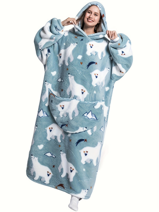 Elsa - Warm Cartoon Print Flannel Hooded Bathrobe for Winter