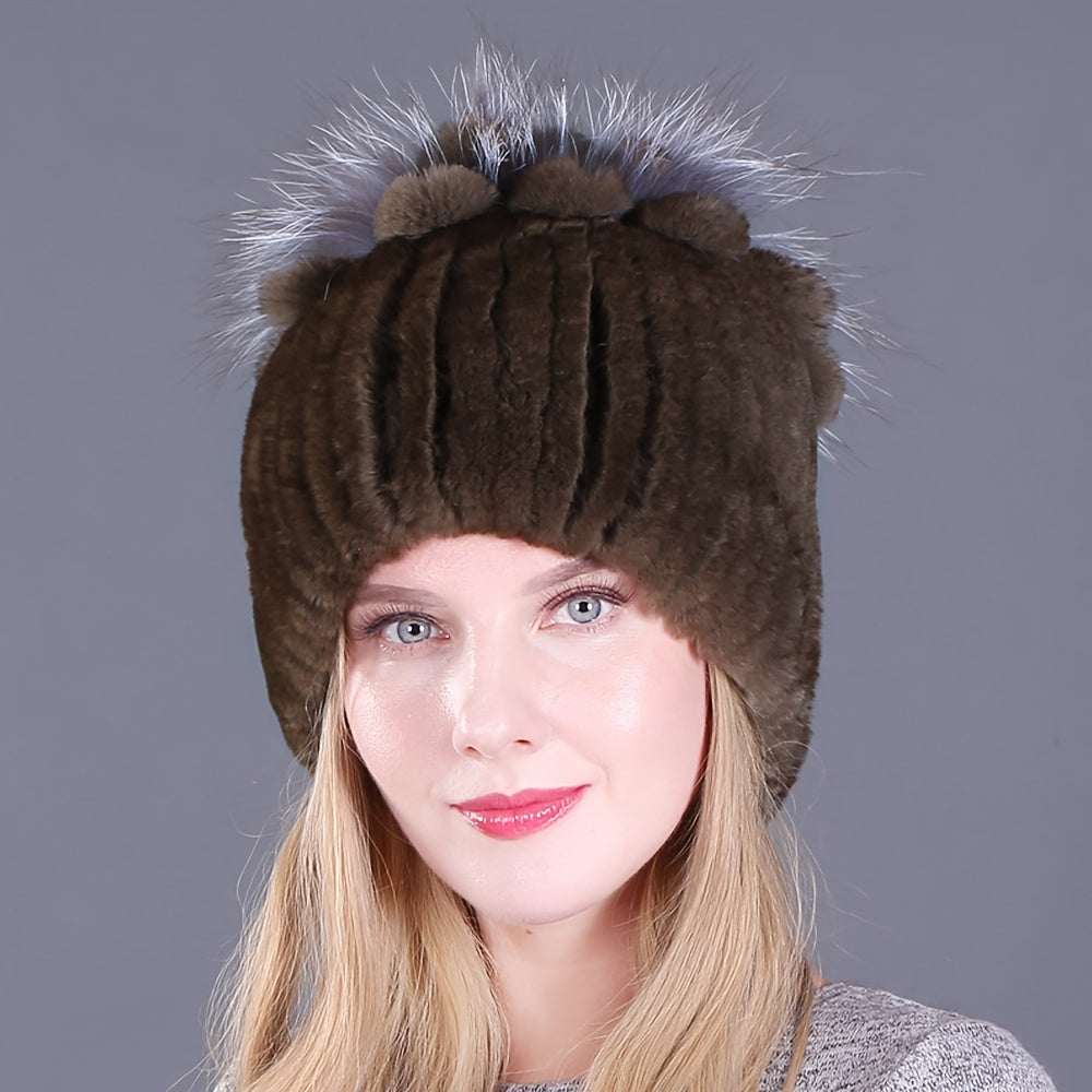 Sophie - Warme Gebreide Beanie van Nepbont | Trendy Wintermuts voor Dames