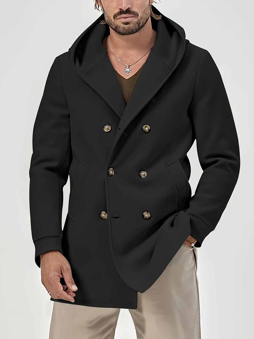 Timo - Men's Casual Double Breasted Hooded Jacket