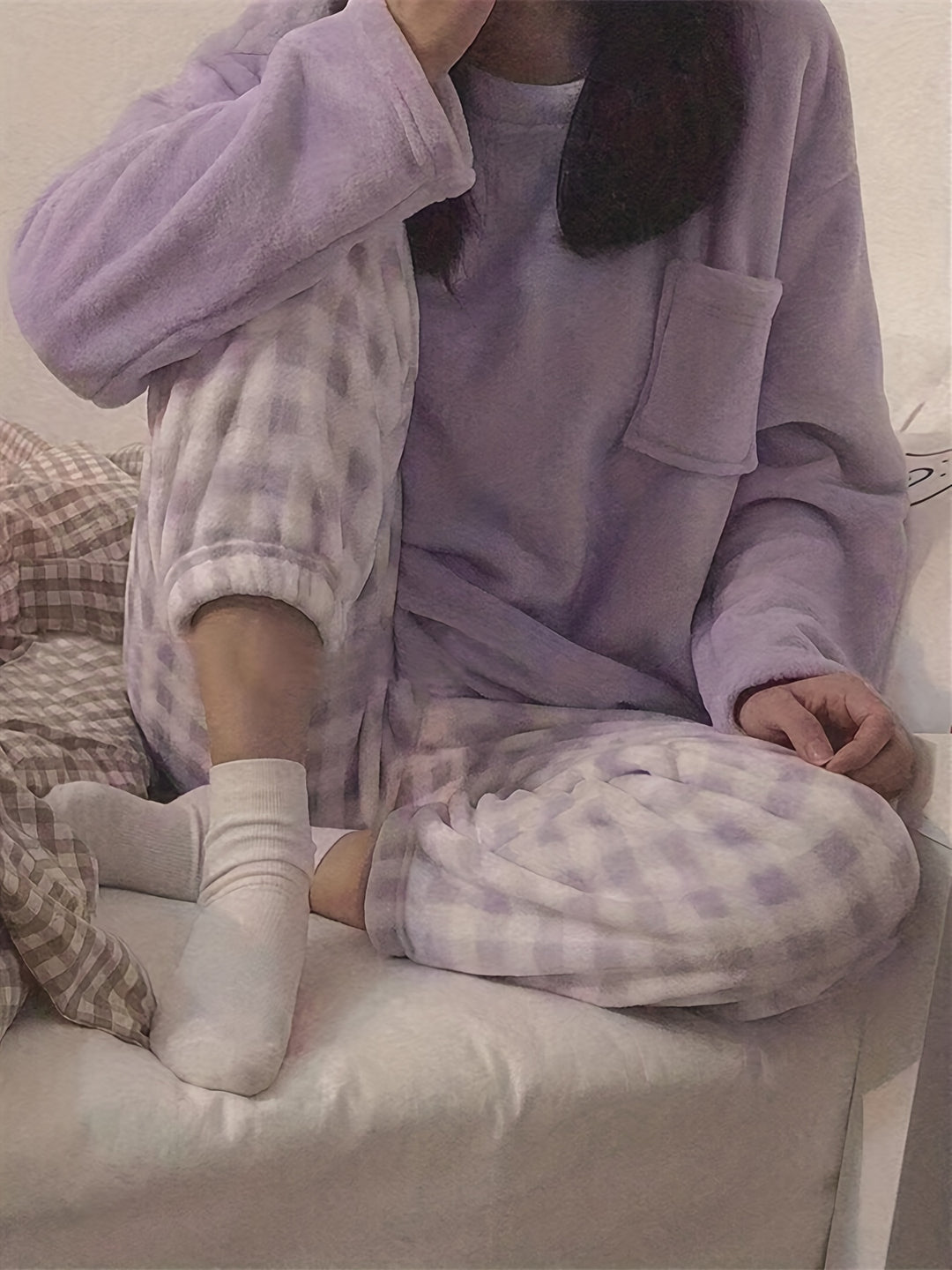 Lisa - Winter Pyjama Set with Soft Top and Checked Plush Pants