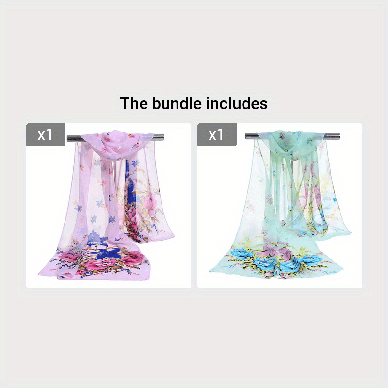 Femke - Elegant Long Scarf with Floral Print in Lightweight Chiffon