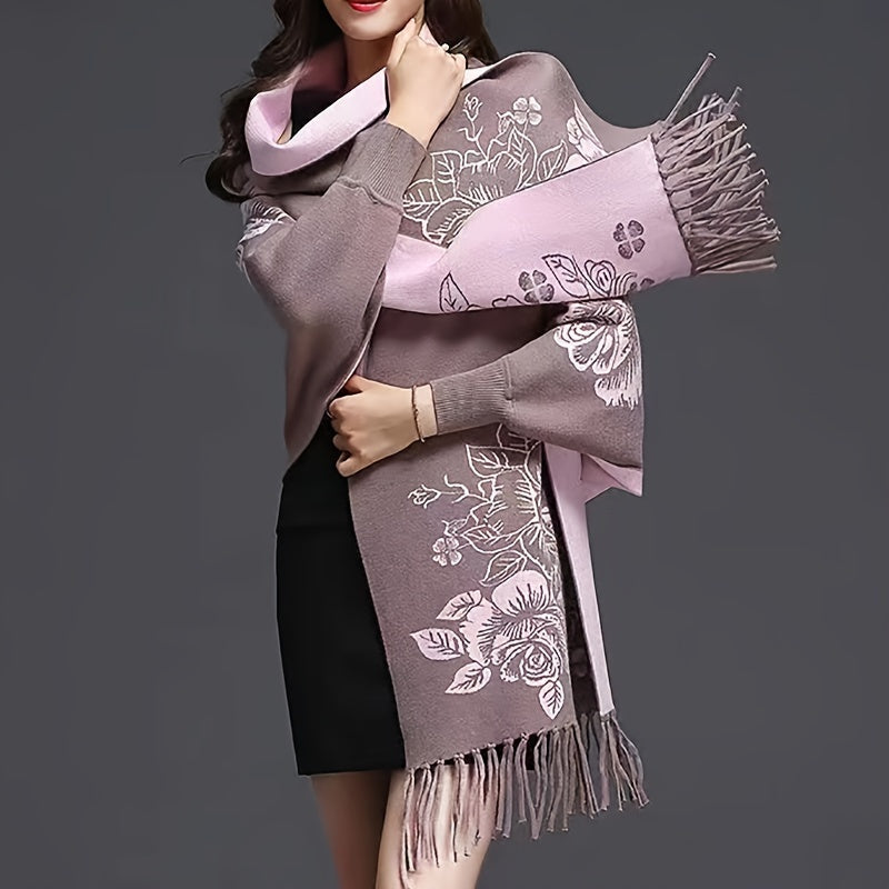 Elisa - Vintage Embroidered Polyester Scarf with Sleeves, Warm &amp; Stylish for Fall/Winter