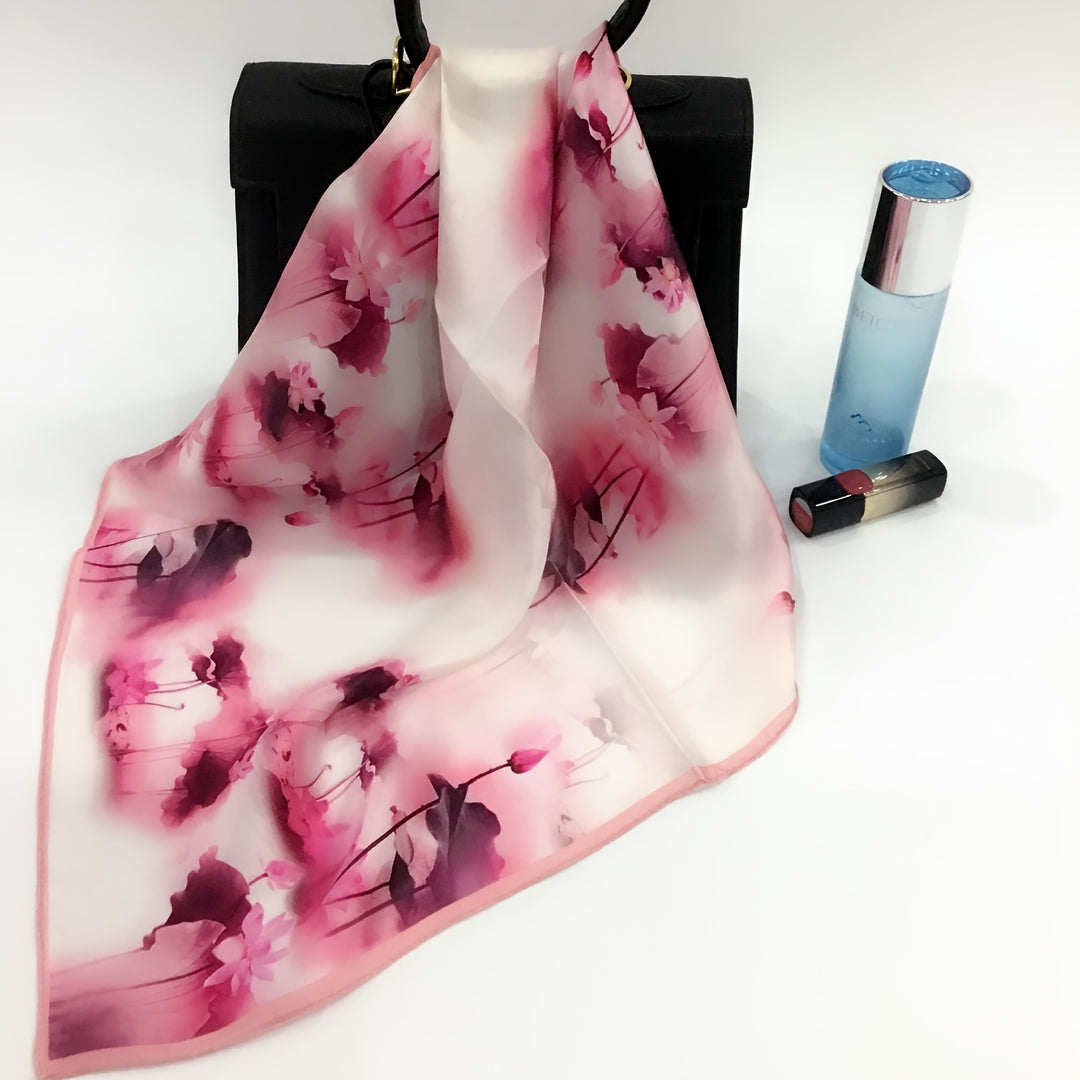 Yara - Vintage 100% Silk Square Scarf with Ombré Lotus Pattern