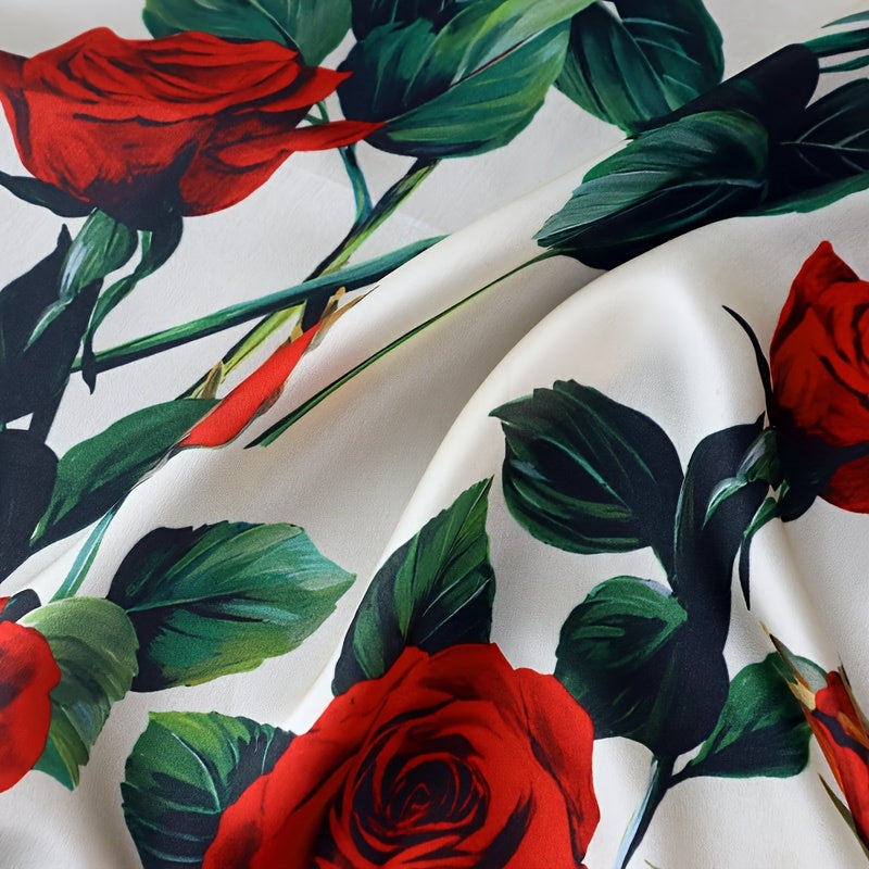 Rosa - Elegante 100% Moerbeizijde Vierkante Sjaal met Romantische Rode Rozenprint