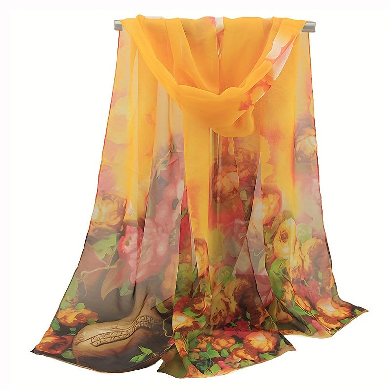 Eveline - Elegant Floral Print Polyester Scarf for Women