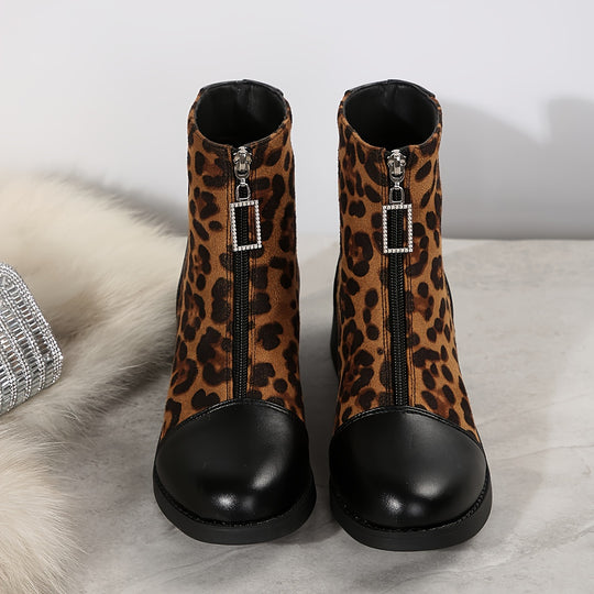 Esmee - Leopard Print Mid-High Boots with Mid-High Block Heel