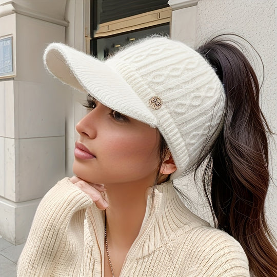 Iris - Cozy Knitted Ponytail Visor Cap for Fall and Winter