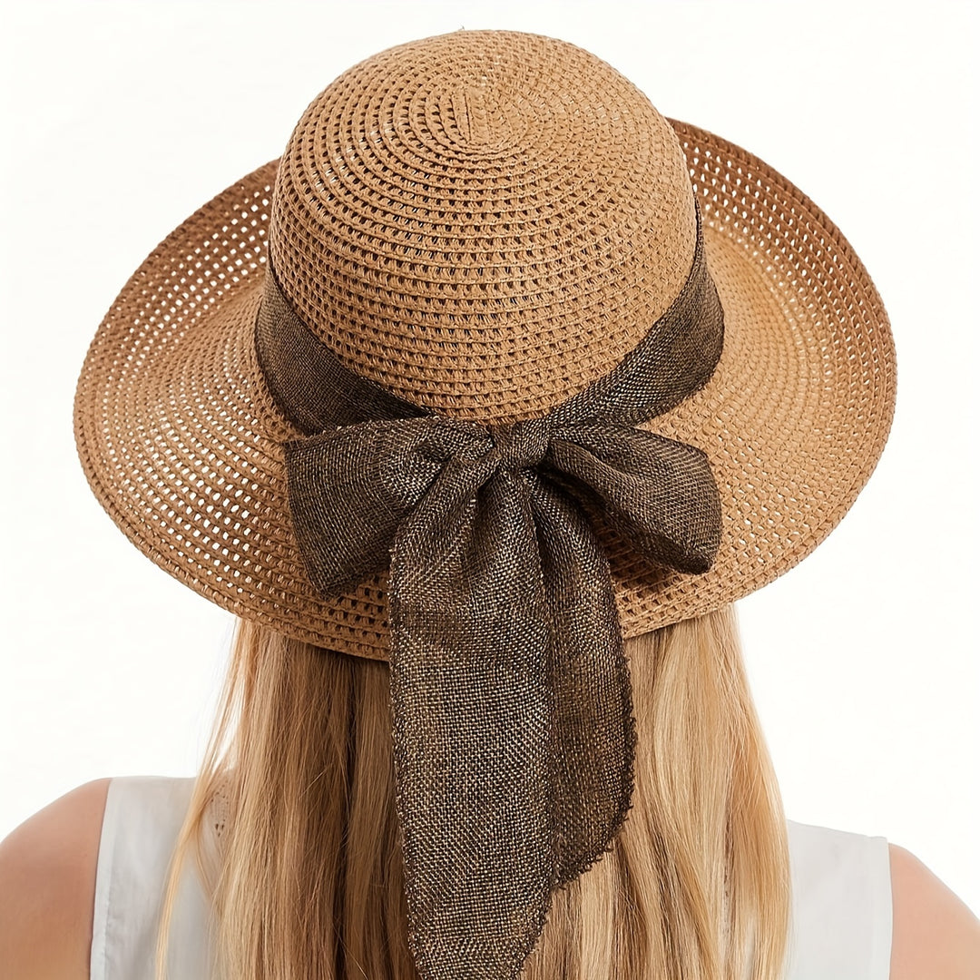 Elvira - Bohemian Style Sun Hat with Bow Decor and Sun Protection